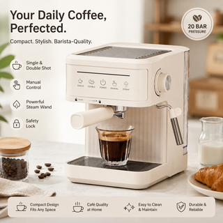 Alternate view of 20 Bar Espresso Machine with Steam Wand & 1.8L Tank: cream in a lifestyle coffee setup setup