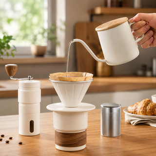 Alternate view of 6-Piece Portable Pour-Over Coffee Set with Manual Grinder &: home brewing
