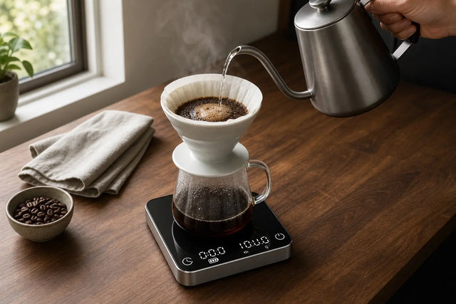 タイマー付きコーヒースケール：勘ではなく重量で淹れる