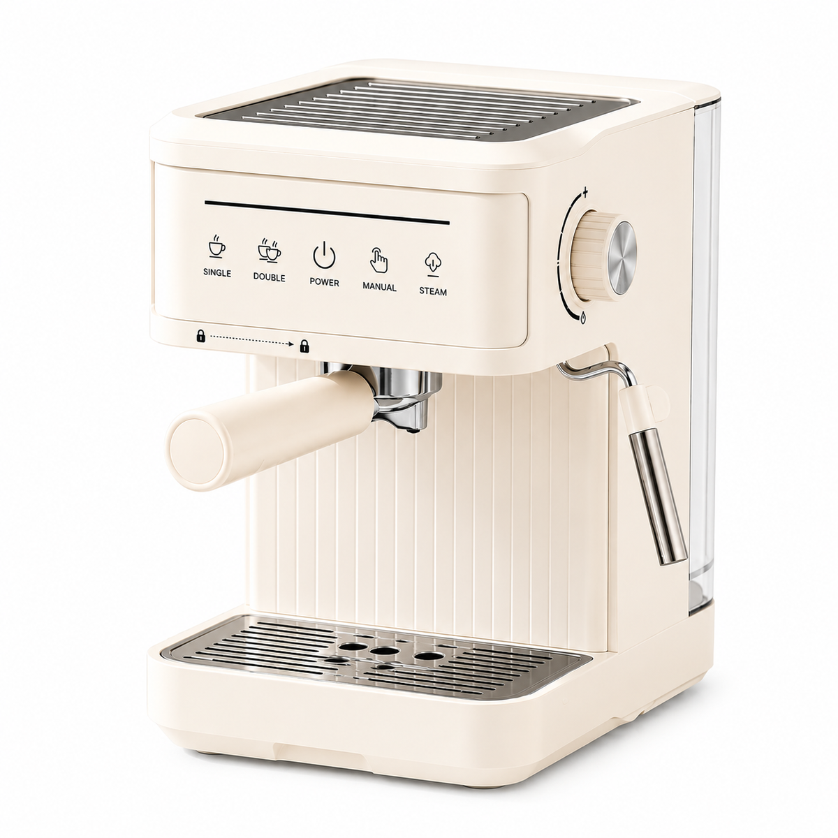 20 Bar Espresso Machine with Steam Wand & 1.8L Tank: cream hero product shot