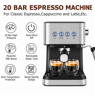 Espresso Coffee Machine 20 Bar 1.5L Stainless Steel Black: features