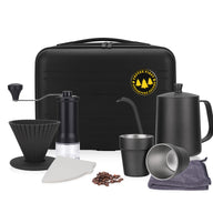 Pour Over Coffee Set 9-Piece Burr Grinder Dripper Kit Black: travel carry case full kit