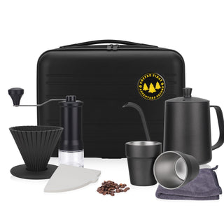 Pour Over Coffee Set 9-Piece Burr Grinder Dripper Kit Black: travel carry case full kit