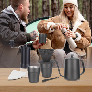 Alternate view of Pour Over Coffee Set 9-Piece Burr Grinder Dripper Kit Black: burr kit alternate angle full