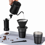 Pour Over Coffee Set 9-Piece Burr Grinder Dripper Kit Black: portable travel brewing demonstration