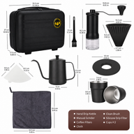 Pour Over Coffee Set 9-Piece Burr Grinder Dripper Kit Black: portable travel dimensions
