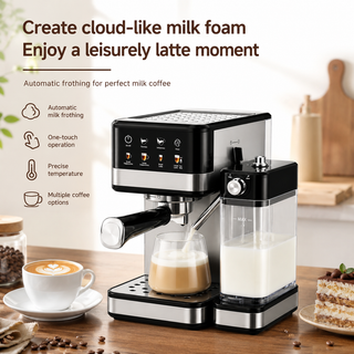 Alternate view of Espresso Coffee Machine 20 Bar Stainless Steel Milk Frother: in a lifestyle coffee setup setup