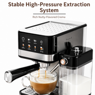 Espresso Coffee Machine 20 Bar Stainless Steel Milk Frother: high pressure extraction
