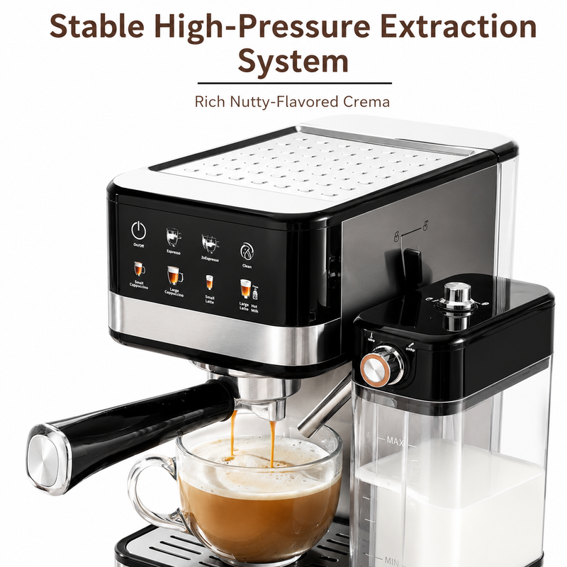 Espresso Coffee Machine 20 Bar Stainless Steel Milk Frother: high pressure extraction