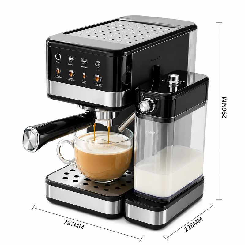 Espresso Coffee Machine 20 Bar Stainless Steel Milk Frother: dimensions