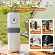 White cordless coffee grinder for travel camping home and office
