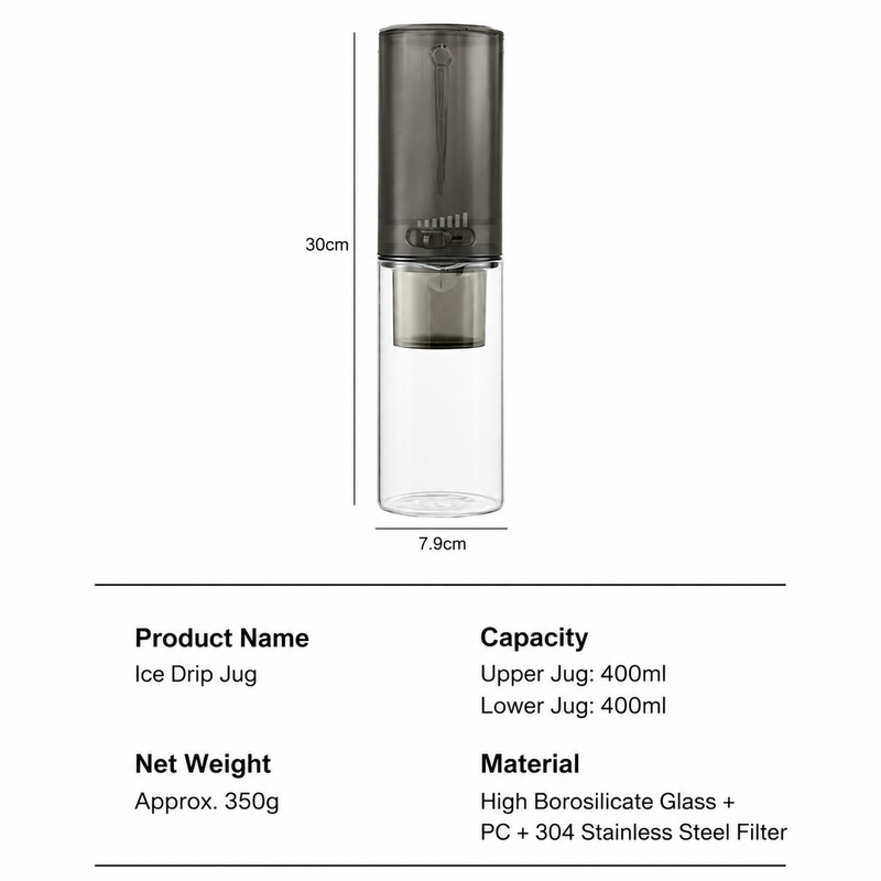Adjustable Flow Ice Drip Cold Brew Coffee Maker: dimensions specifications infographic