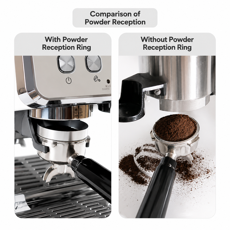 Espresso Dosing Funnel 51/53/58mm Magnetic Stainless Steel: spill reduction comparison