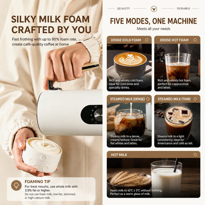 Yozcoffee 5-in-1 Automatic Milk Frother – Hot & Cold Foam for Latte & Cappuccinoの商品画像