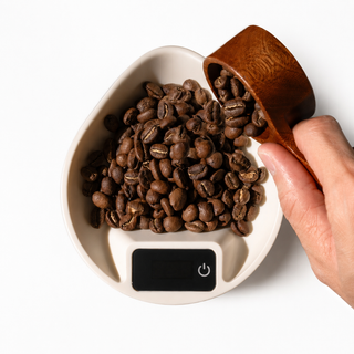 Alternate view of Coffee Bean Scale Scoop Mini Digital Dosing Tool Beige/Black: beige beans