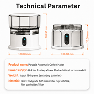 Portable Automatic Coffee Maker 160ml Mini Drip Brewer: specifications infographic