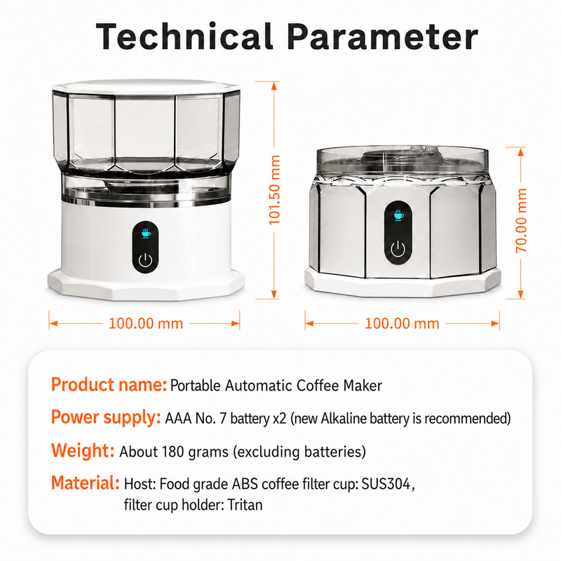 Portable Automatic Coffee Maker 160ml Mini Drip Brewer: specifications infographic