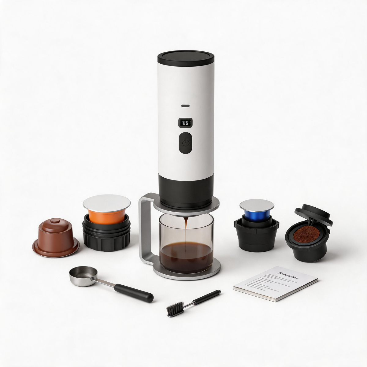 Portable Espresso Maker Brew Capsules or Ground Coffee: complete set