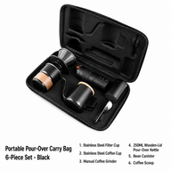 6-Piece Portable Pour-Over Coffee Set with Manual Grinder &: carry case black