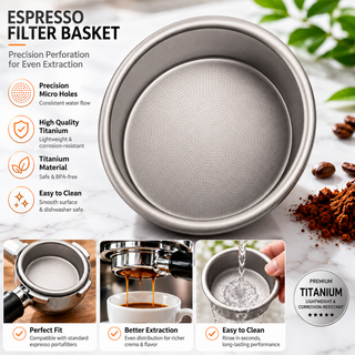 Alternate view of Espresso Filter Basket 58mm 18g Pure Titanium 0.2mm: in a lifestyle coffee setup features