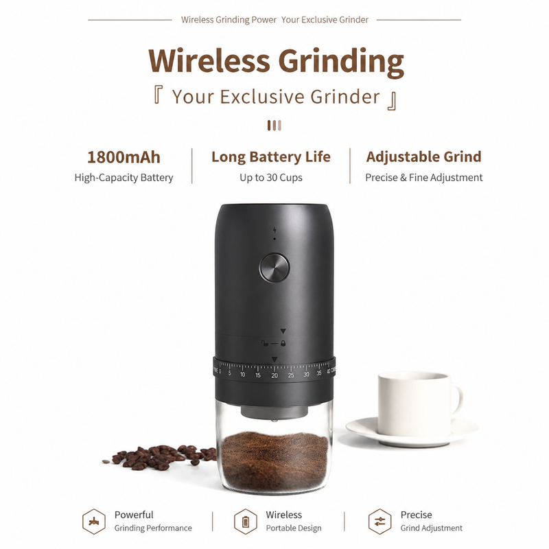 Electric Coffee Grinder 40 Settings Ceramic Burr Rechargeable: wireless grinding