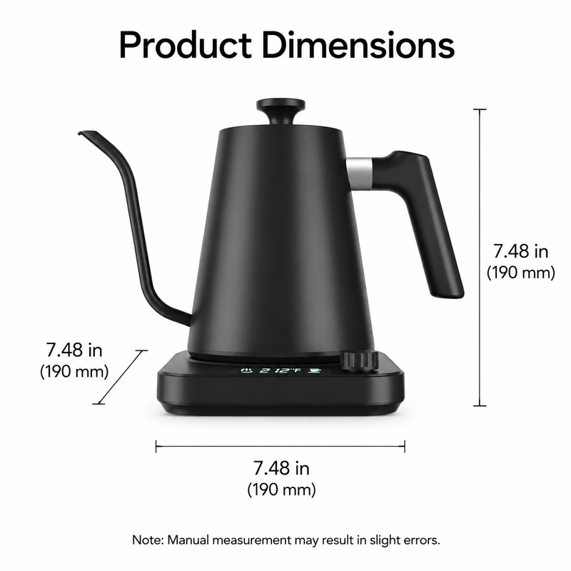 Smart Electric Gooseneck Kettle, 0.9L ±1°C Control: temperature dimensions