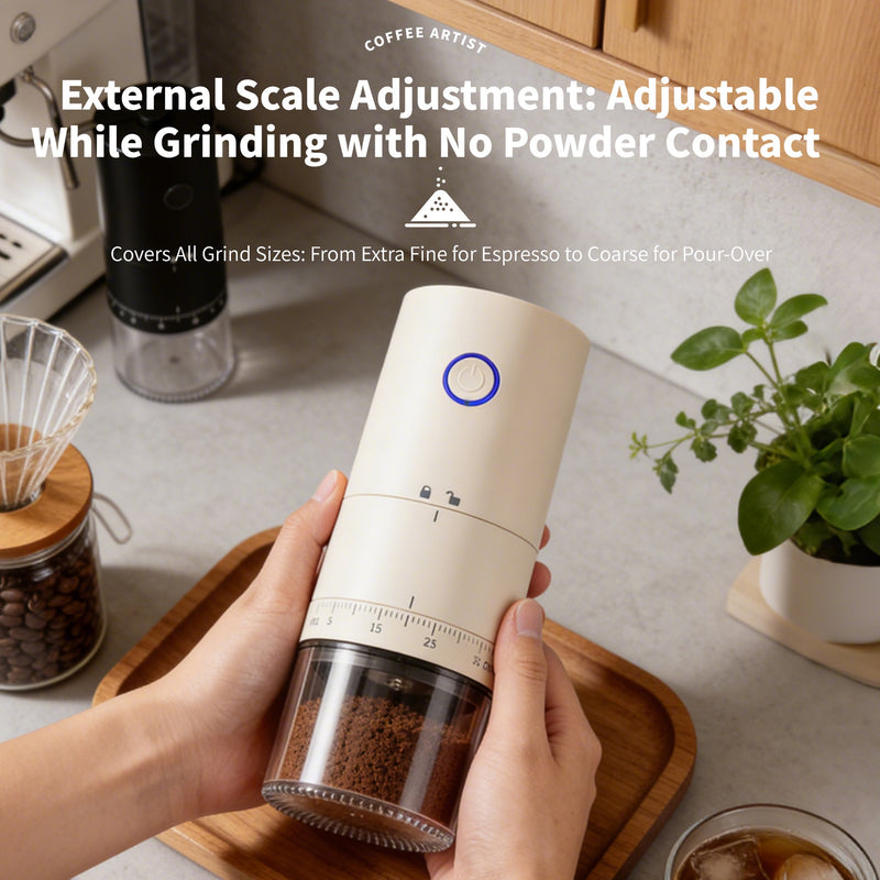 Electric Coffee Grinder 38-Step USB-C Rechargeable Ceramic: external scale adjustment