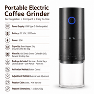 Electric Coffee Grinder 38-Step USB-C Rechargeable Ceramic: portable specifications black