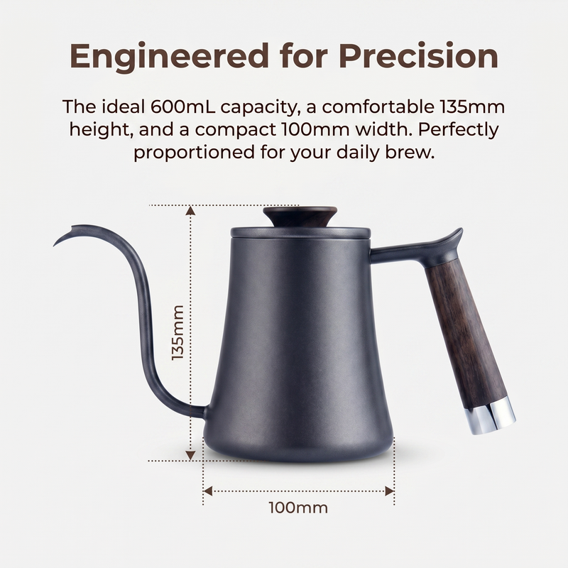 Gooseneck Pour Over Kettle 350/600ml Stainless Steel Wood: 600ml size spec